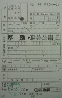 厚別～森林公園　往復乗車券